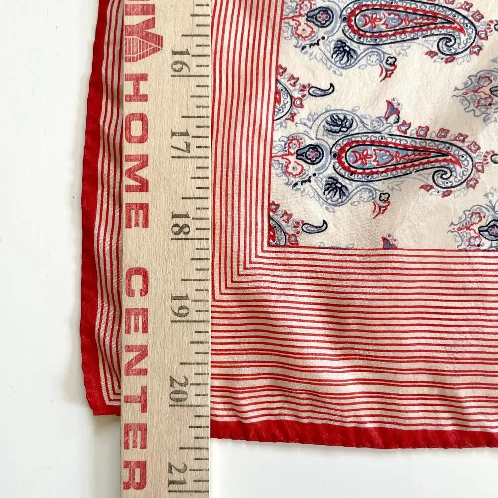 Vintage 70s Silk Square Scarf Paisley Red Ivory Old Money Quiet Luxury Parisian